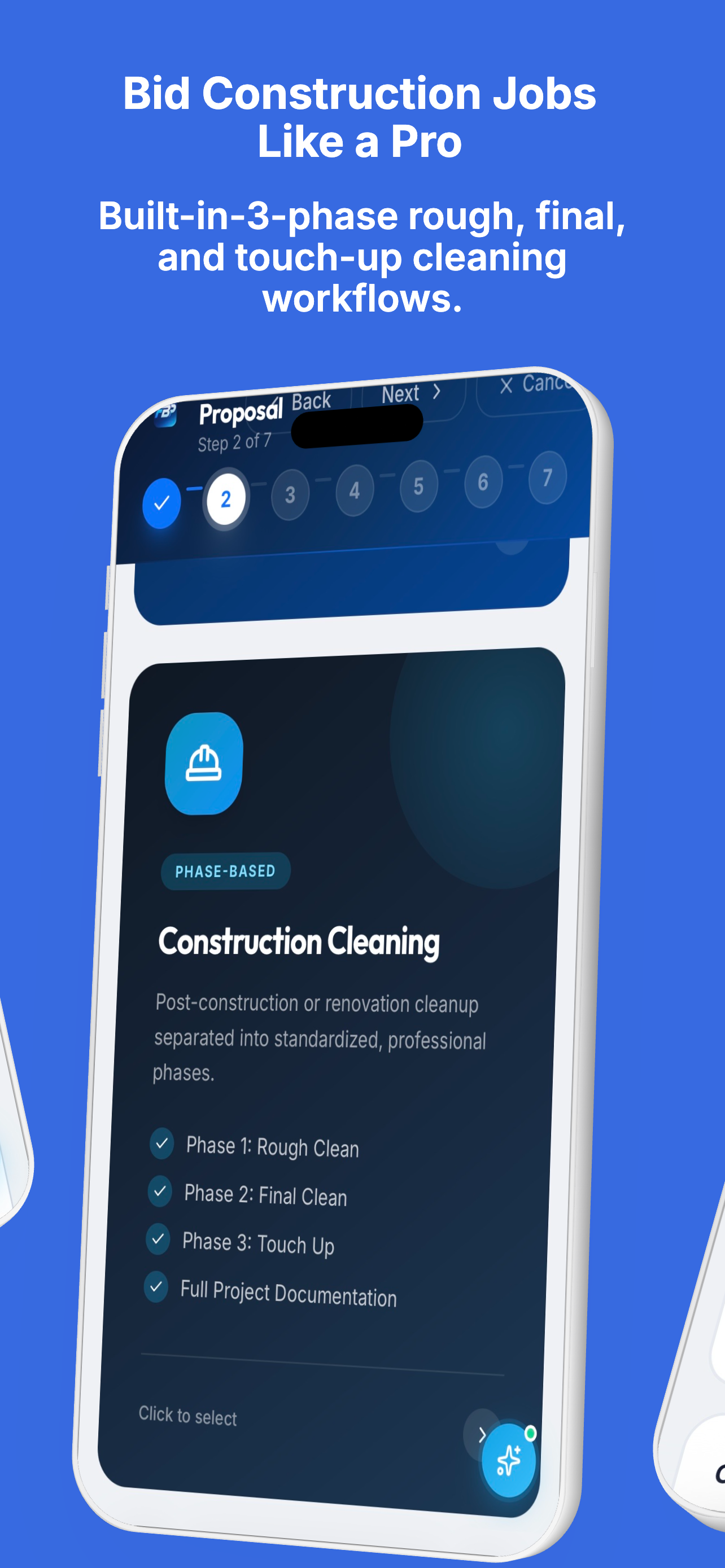 Built-in 3-phase rough, final, and touch-up post-construction cleaning workflows